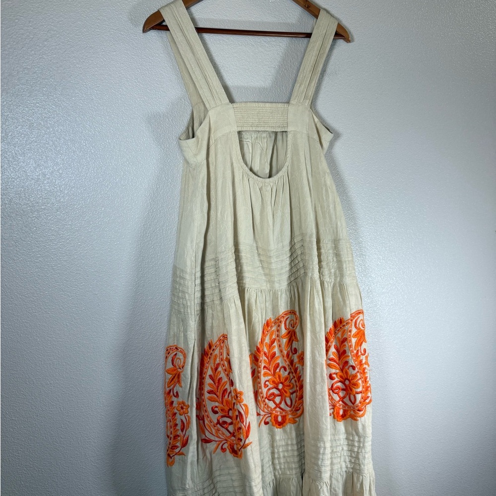 Anthropologie felicity embroidered maxi dress oatmeal and Orange S M - Picture 7 of 11